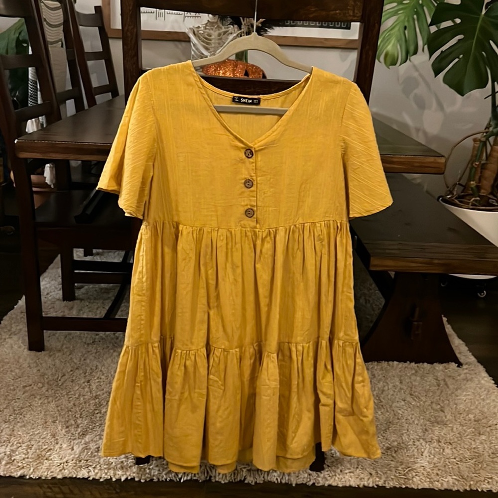 Canary Yellow Flutter Sleeve Babydoll Dress  - SMALL